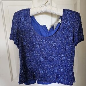 Adrianna Papell Royal Blue Beaded Blouse